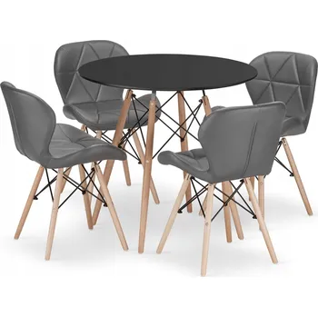 Jídelní set Sada kulatý stůl TODI 80 černá + 4 židle LAGO šedé
