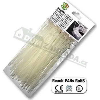 Organizace kabelů Bradas Stahovací pásky plastové 3,6x200mm UV NEUTRAL - 100ks | cena za ks