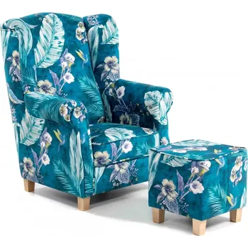 Křeslo Křeslo ušák AS s taburetem - vzor Bird, žlutá/přírodní (an 4878)