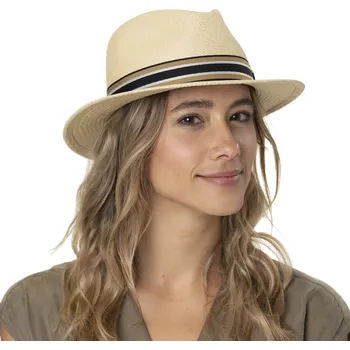 Klobouk Luxusní panamský klobouk Fedora s barevnou stuhou - Mayser Mathis - UV faktor 80 Velikost: 55 cm (S)