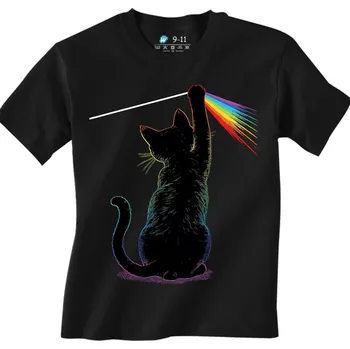 Chlapecké tričko Dětské tričko Duhová Kočka Dark Side of the Moon (Velikost: 3-4, Barva: Černá)