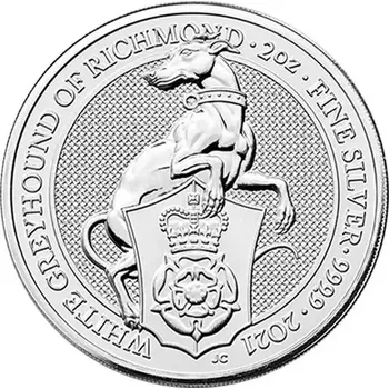 Royal Mint Stříbrná investiční mince White Greyhound 2 Oz | Queens Beasts | 2021 | 62,2 g