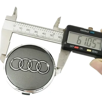 Kryty středů kol pro Audi 61 mm Sada 4 ks Různé barvy Plastové krytky na disky Kvalitní pokličky středových otvorů Kolové doplňky šedá