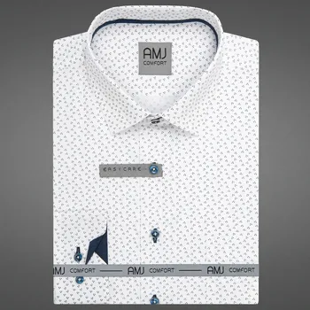 Pánská košile Pánská košile AMJ bavlněná, bílá s puntíky VDSBR1461, dlouhý rukáv, slim fit, vel. 38