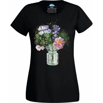 Dámské tričko Květiny ve Váze (Velikost: 4XL, Barva: Černá)