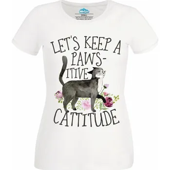 Dámské tričko Kočka s pozitivním přístupem (Velikost: 4XL, Barva: Bílá)