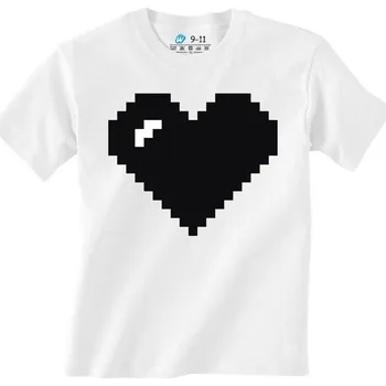 Dívčí tričko Dětské tričko Pixelové Černobílé Srdce Heart (Barva: Bílá)