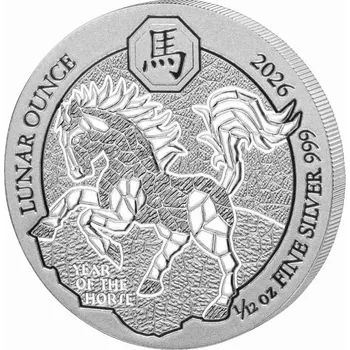 Rwanda Stříbrná investiční mince Rok Koně 1/12 Oz | Lunar | 2026 | 2,59 g