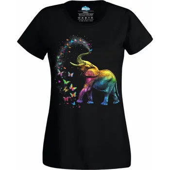 Dámské tričko Dámské tričko Kouzelný Sloní Chobot plný Motýlů (Velikost: 3XL, Barva: Černá)