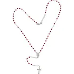 Stříbrný růženec červené korálky menší délka náhrdelníku 50cm