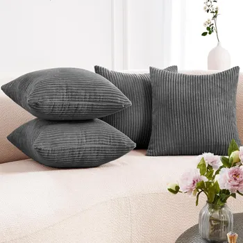 Povlak na dekorativní polštářek Pameil sada manšestrových povlaků na polštáře, 4 ks, 40x40 cm, popelavá