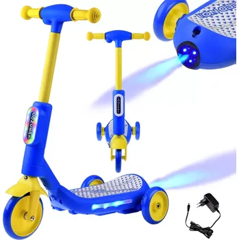 Koloběžka Dětská tříkolová elektrická koloběžka s LED světly a parním efektem – Modrá