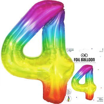 Balónek Fóliový balónek ČÍSLICE 4 ČTYŘI VELKÝ BAREVNÝ DUHOVÝ BALÓNEK na hélium 100 cm