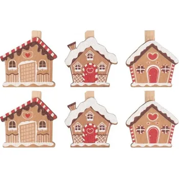 Dřevěný domek na kolíčku perník 5 cm, 6 ks