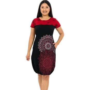 Dámské šaty Himalife Balonové šaty Lipa - černá s červenou Velikost: 3XL - Móda pro plnoštíhlé, Oblečení nadměrné velikosti