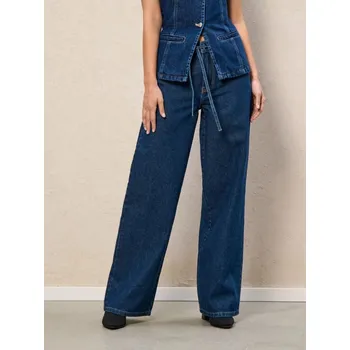 Dámské kalhoty Sinsay - Džínové kalhoty s páskem - námořnická modrá - 884EV-59J - 884EV-59J-34