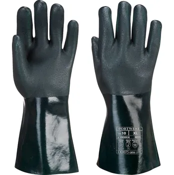 Pracovní rukavice PORTWEST A835 / Dvakrát máčené PVC rukavice 35 cm - zelená XL