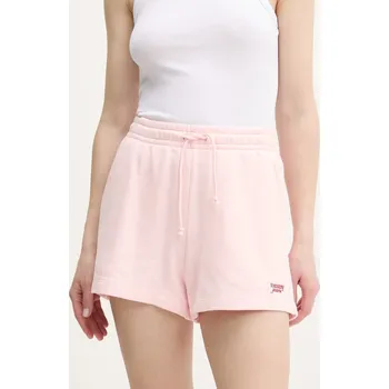 Dámské kraťasy Bavlněné šortky Tommy Jeans dámské, růžová barva, high waist, DW0DW20353 03X, vel. S