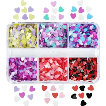 Flitry ve tvaru srdce 3–4 g Různé barvy Krabička s 6 přihrádkami Dekorace na nehty Třpytky pro tvoření DIY Umění a scrapbooking