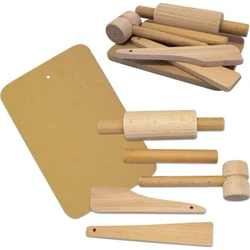 Dřevěná hračka BABU - Dřevěné kuchyňské náčiní - 6dílná sada NATURAL