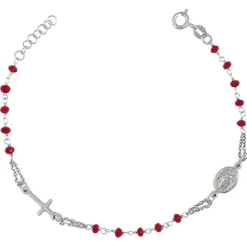 Náramek BASSANO COLLECTION CZ s.r.o. Stříbrný náramek růženec červený délka náramku 21cm