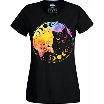 Dámské tričko Jin a Jang Měsíční Kočky Yin Yang Cats (Velikost: 4XL, Barva: Černá)