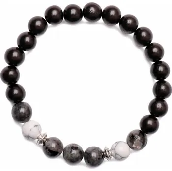 Náramek Nefertitis Náramek z dřevěných korálků s larvikitem obvod cca 17 až 23 cm