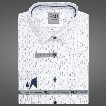 Pánská košile Pánská košile AMJ bavlněná, bílá s čárkami VDSBR1460, dlouhý rukáv, slim fit, vel. 45
