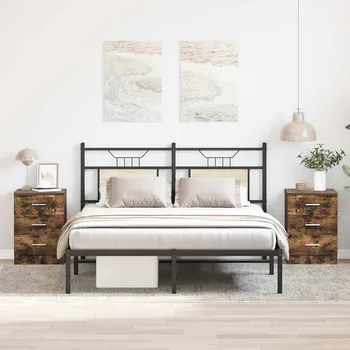 Noční stolek Noční stolky, 2 ks, kouřový dub, 38x35x56 cm