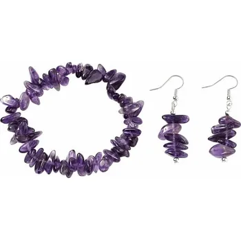 Náramek Sada náramku a náušnic z ametystu obvod cca 16 až 23 cm