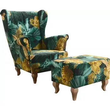 Křeslo Křeslo ušák Royal s taburetem, žlutá (an4787/wenge)