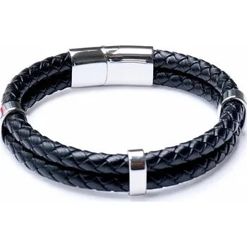 Drahý kámen Náramek pánský kožený černý s magnetickou sponou z nerez oceli obvod cca 22 cm