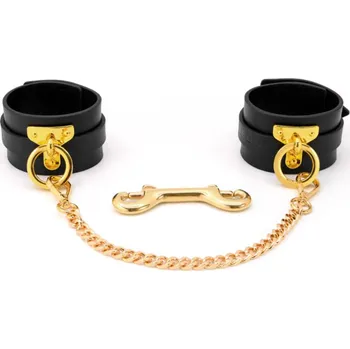 SuperLove Deluxe Leather Handcuffs Black-Gold