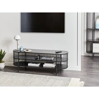 Televizní stolek Televizní stolek černý MDF se 2 otevřenými policemi nízký design moderní styl obývací pokoj ložnice Beliani