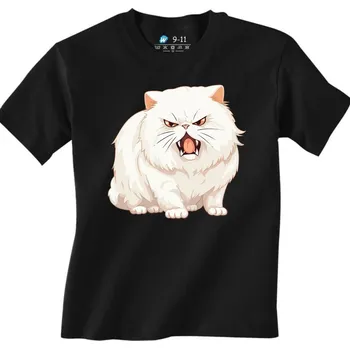 Chlapecké tričko Dětské tričko Naštvaná Bílá Kočka Angry White Cat (Velikost: 5-6, Barva: Černá)