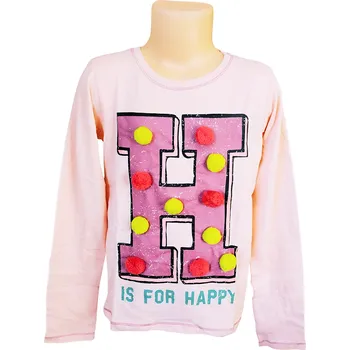 Dívčí tričko LEMON BERET s bambulkami dlouhý rukáv růžové Barva: Růžová, Velikost: 92/98