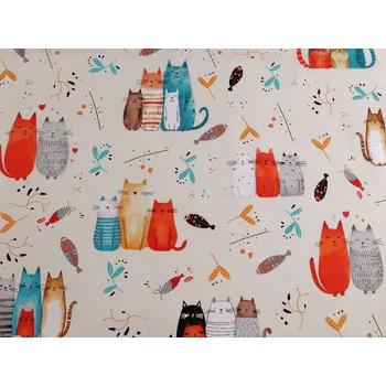 Bavlněná látka / plátno kočky krémová světlá 1 m