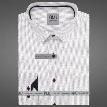 Pánská košile Pánská košile AMJ bavlněná, bílá vzorovaná VDSBR1401, dlouhý rukáv, slim fit, vel. 38