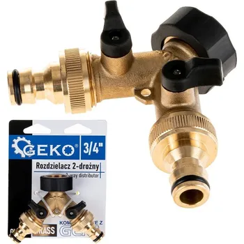 Zavlažování Rozdělovač na kohoutek 2-cestný, vnitřní závit 3/4", 2× vnější závit 3/4" s ventily a konektory - GEKO