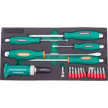 Modul pěnový - úderové šroubováky ploché a křížové, s bity, 19 dílů - JONNESWAY D70PS119KV
