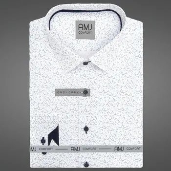 Pánská košile Pánská košile AMJ bavlněná, bílá s vlnkami VDBPSR1472, dlouhý rukáv, prodloužená délka, slim fit, vel. 40