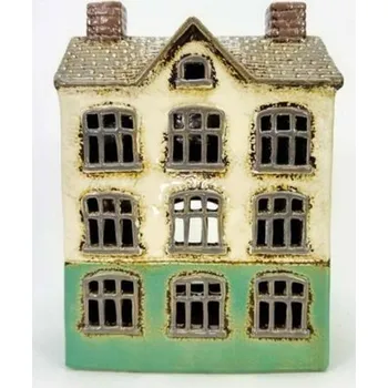 Svícen Keramický domek na čajovou svíčku, zelený 23,5x17,5x9,5 cm