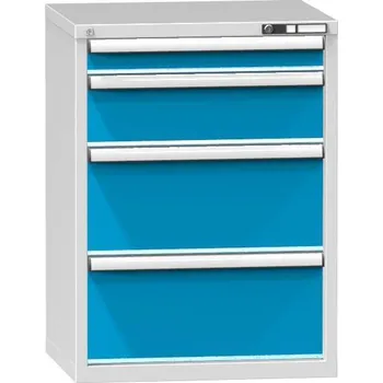 Zásuvková dílenská skříňka, v x š x h: 990 x 731 x 630 mm, 4 x zásuvka, barva šedá RAL7035/modrá RAL5012