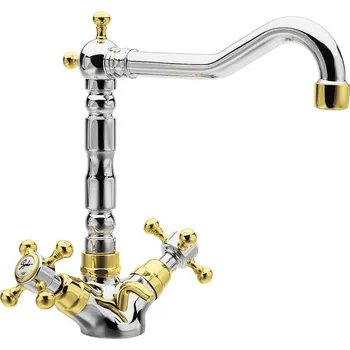 Vodovodní baterie Reitano Rubinetteria ANTEA stojánková umyvadlová baterie s retro hubicí s výpustí, chrom/zlato