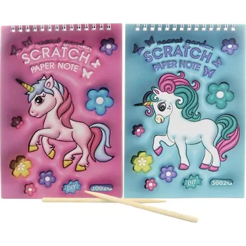 Sešit Vyškrabovací obrázky Jednorožec sešit 8 listů s nástrojem 2 druhy