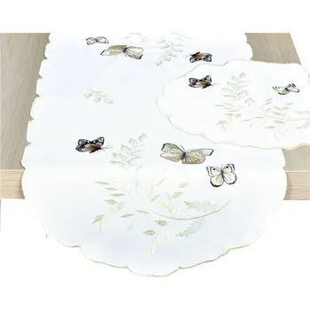 ubrus Ubrus celoroční, Motýlí a krémový list vyšívaný, bílý