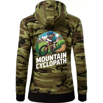 Dámská mikina Mountain cyclopat plnovous - Dámská mikina trendy zipper s kapucí - S ( Zelený maskáč )
