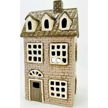 Svícen Keramický domek na čajovou svíčku, hnědý 25,5x14x9,5 cm