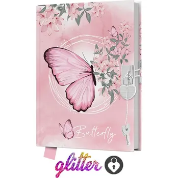 Výtvárné potřeby Junior Památník 14x18cm, 80listů čistý se zámkem Butterfly, motýl