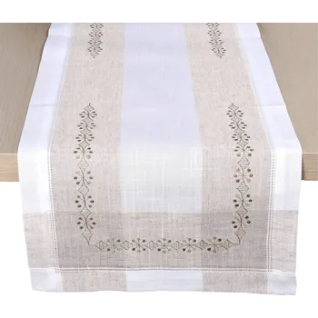 ubrus Ubrus celoroční, Elegantní hnědý ornament vyšívaný, bílo béžový